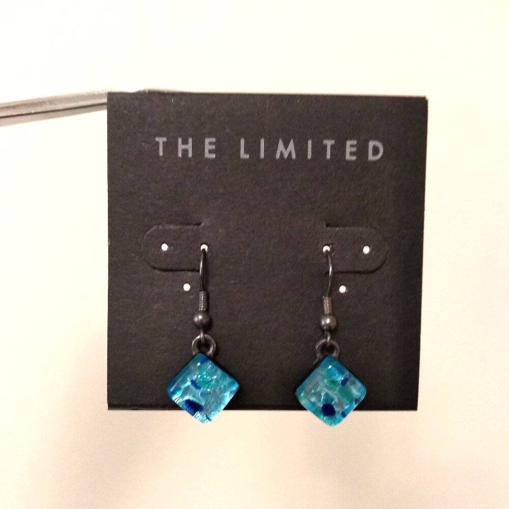 Vintage Teal Blue Square Beads Dangle Drop Earrings Timeless VTG Jewelry